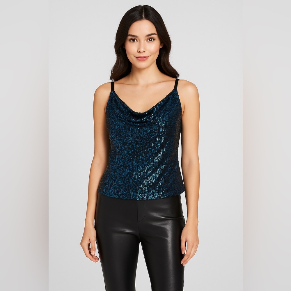 White House Black Market Cobalt Blue Sequin Cami Top XS S Holiday Club Going Out